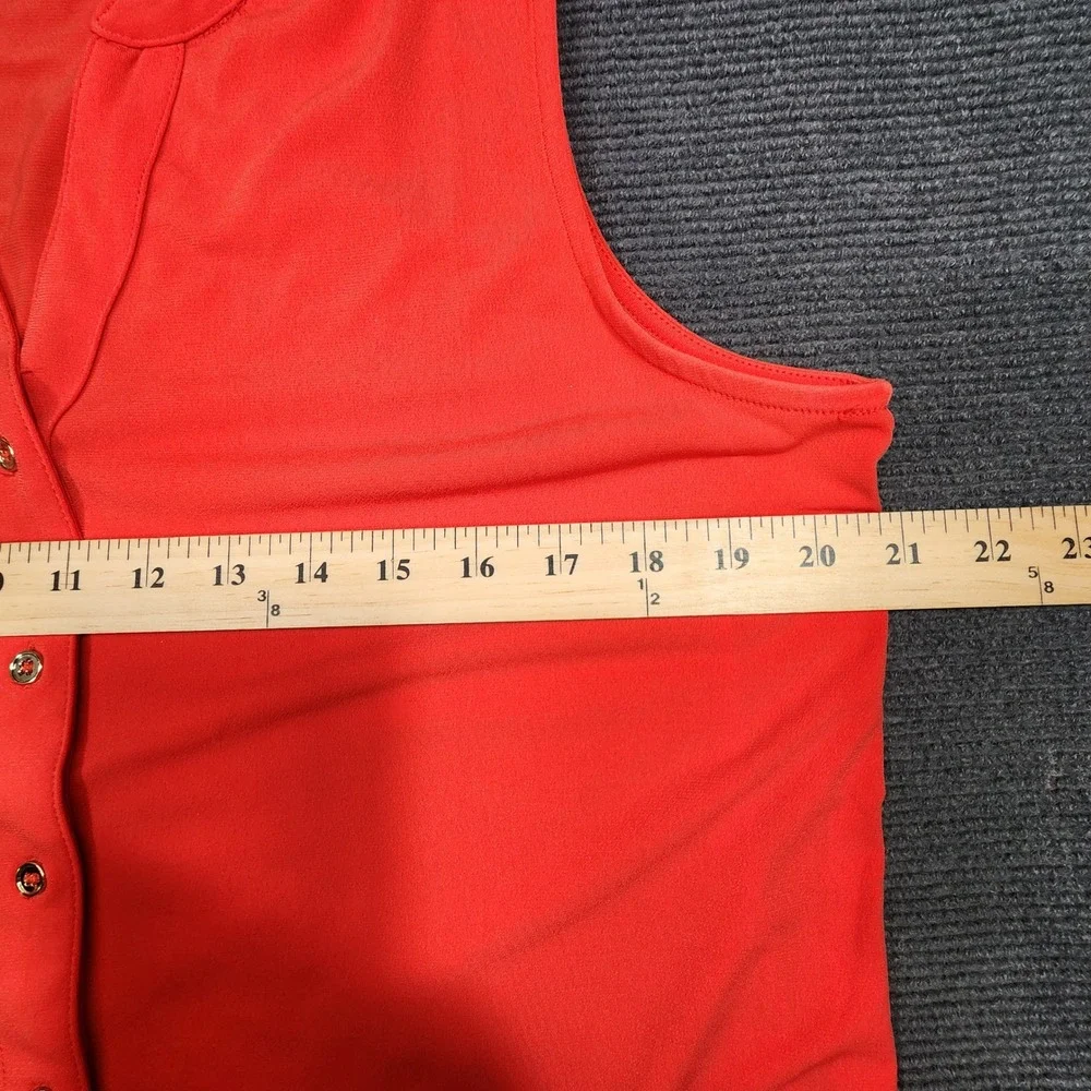 Carmen Marc Valvo Blouse Women Large Red Sheer Hem Button Front Sleeveless - Picture 5 of 8